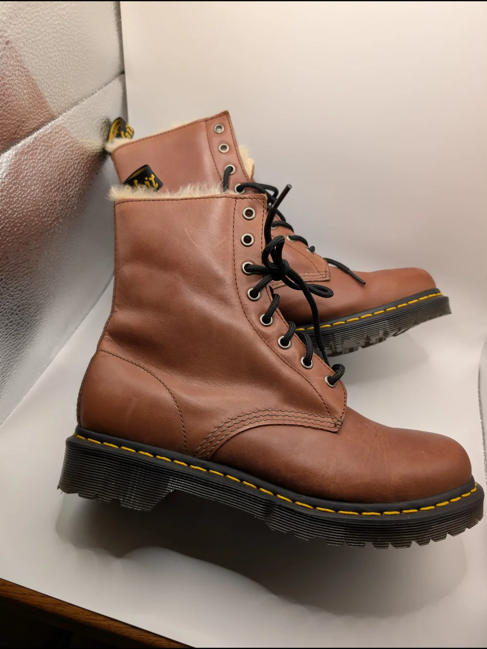 Brown Lace-Up Boots with Fur Collar